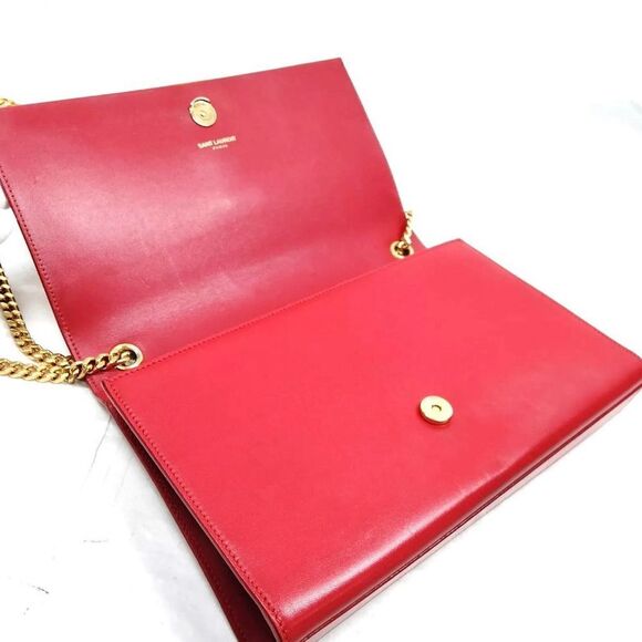 Auth Saint Laurent Red Leather Pompom Kate Clutch Pouchette Tassel Preloved Ex++ - Picture 9 of 16
